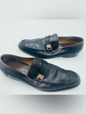 Men’s Ferragamo Leather Slip-On Loafers in dark brown size 11.5
